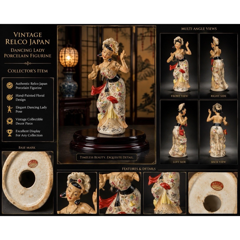 Relco Japan Floral Dancing Lady Porcelain Figurine Collectible Vintage 60s